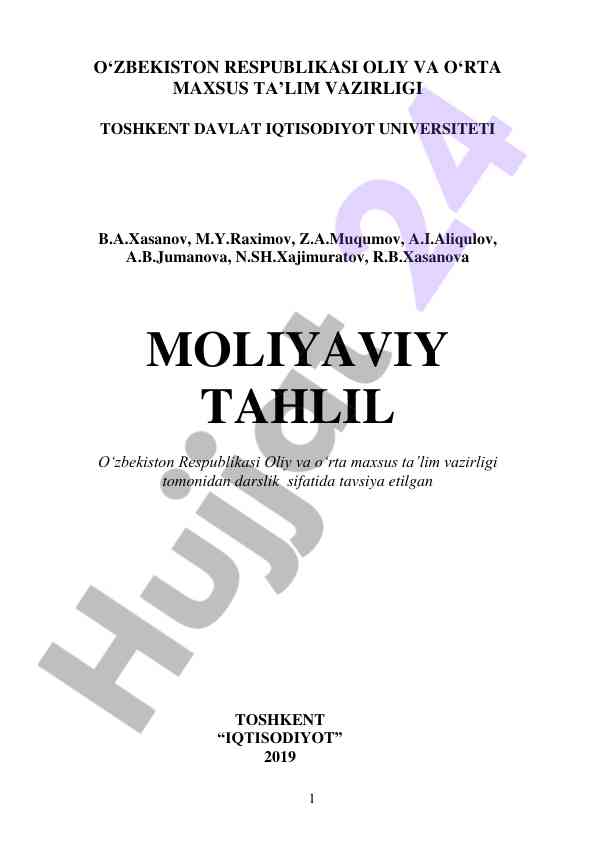 Moliyaviy tahlil darsligi o‘quv qo‘llanma