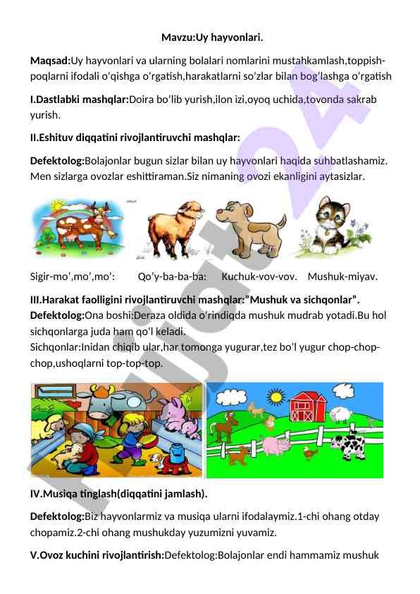 Uy hayvonlari bilan mashg'ulotlar va o'rganish