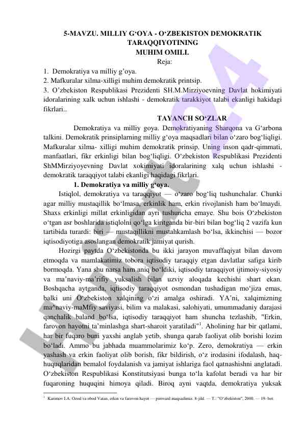 Milliy g‘oya va demokratiya o‘rtasidagi aloqa