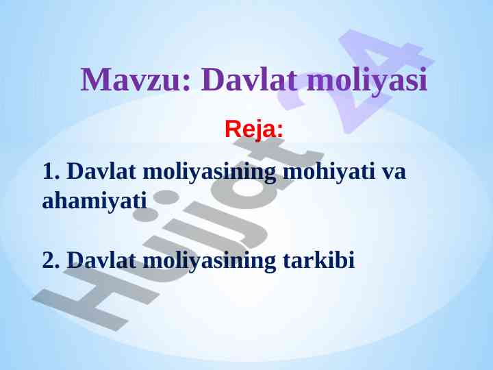 Davlat moliyasining mohiyati va ahamiyati