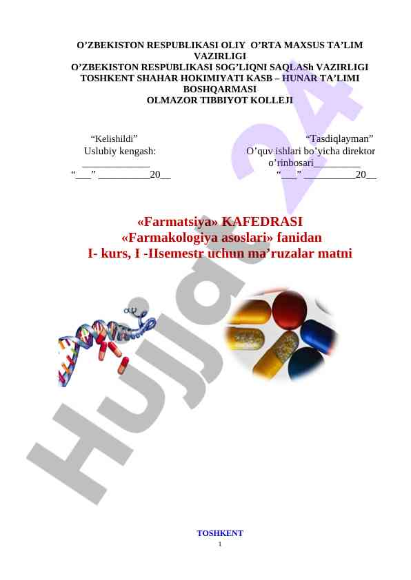 Farmakologiya asoslari bo'yicha ma'ruzalar matni