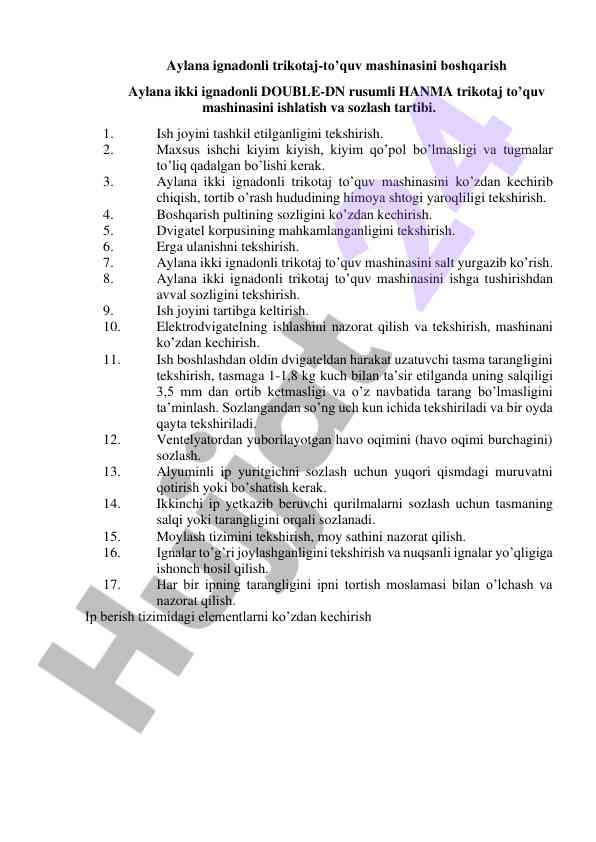Aylana ignadonli trikotaj toquv mashinasini boshqarish