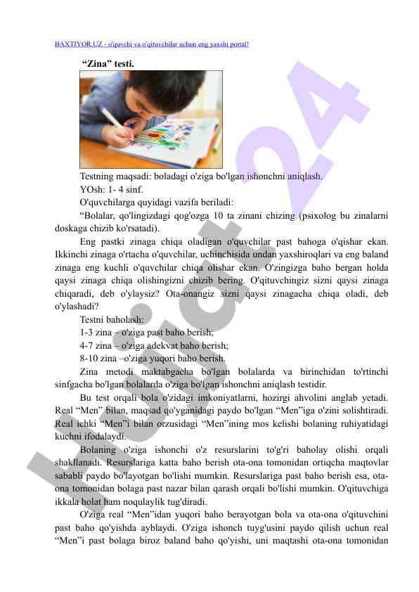 Bolalar uchun o'ziga bo'lgan ishonch testi