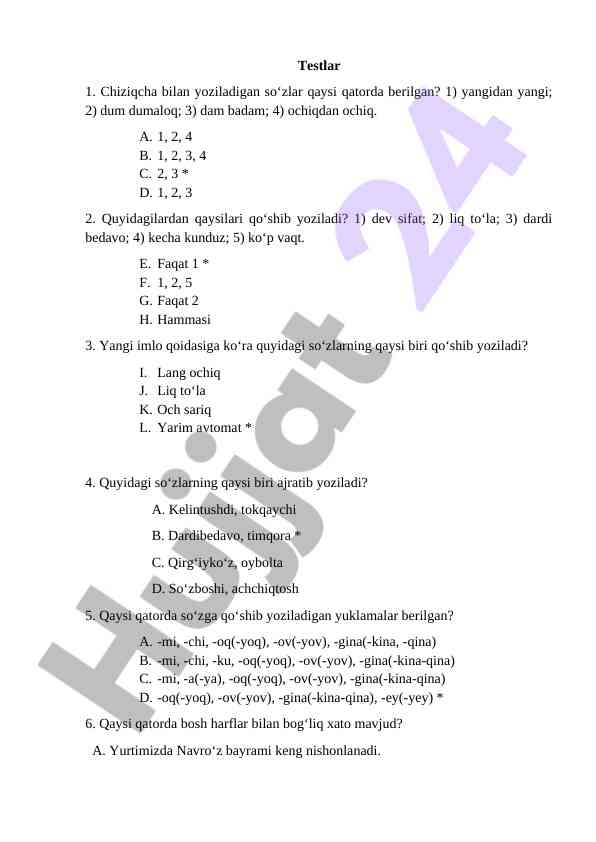 Imlo qoidalari testlari bilan tanishing