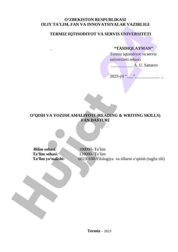 O‘qish va yozish amaliyoti kurs dasturi 2023