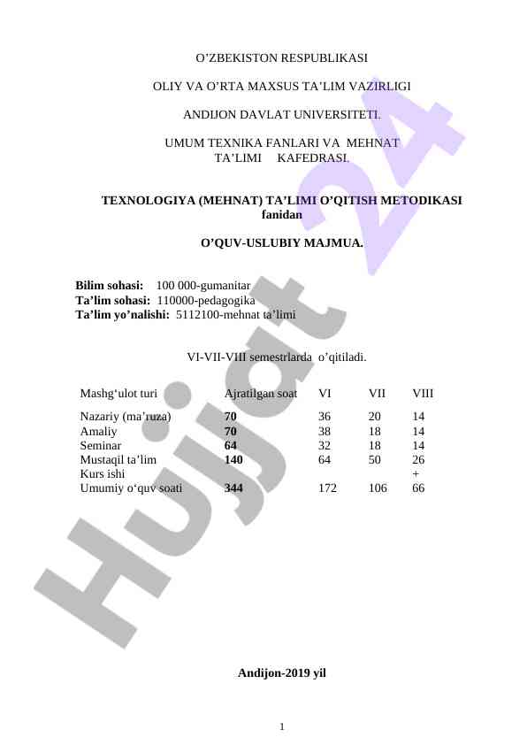 Texnologiya ta’limi o'qitish metodikasi majmua