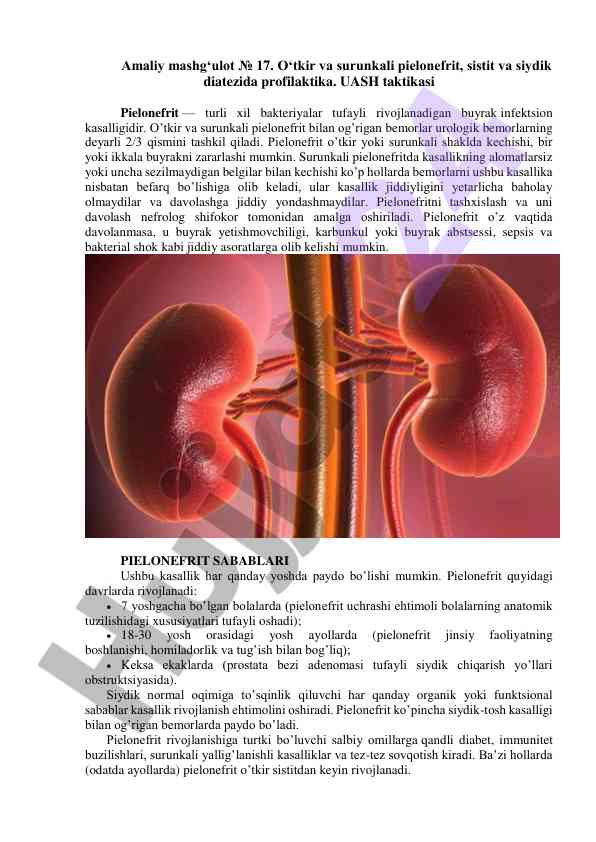 O‘tkir va surunkali pielonefritda profilaktika taktikalari