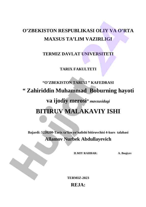 Zahiriddin muhammad boburning hayoti va merosi