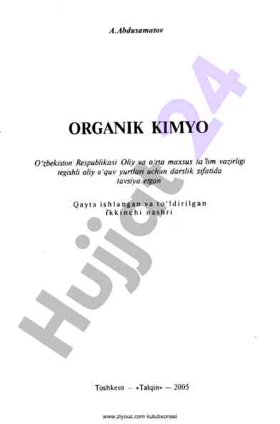 Organik kimyo darsligi oliy ta'lim uchun
