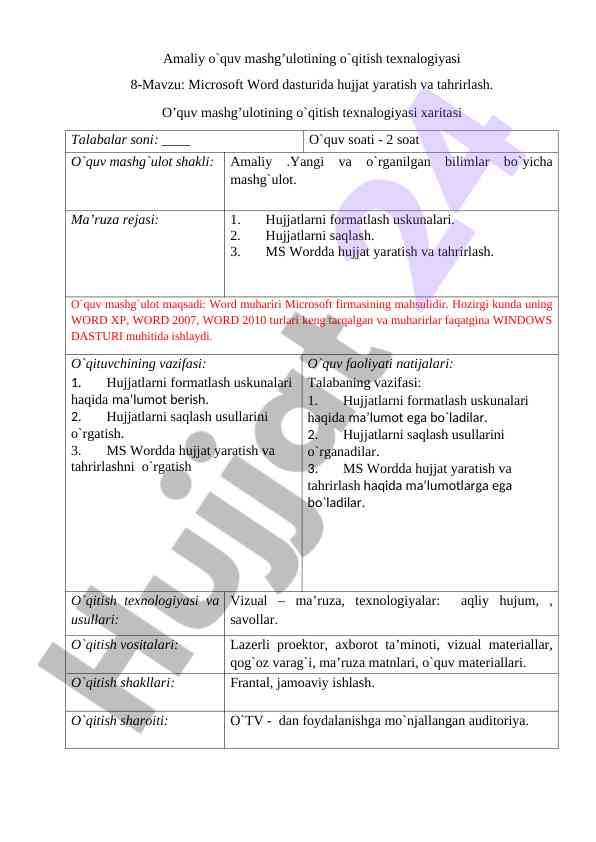 Microsoft word dasturida hujjat yaratish