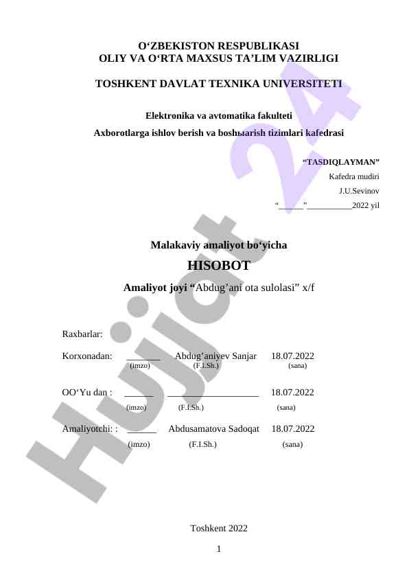Sun'iy intelekt tizimlari bo'yicha malakaviy hisobot