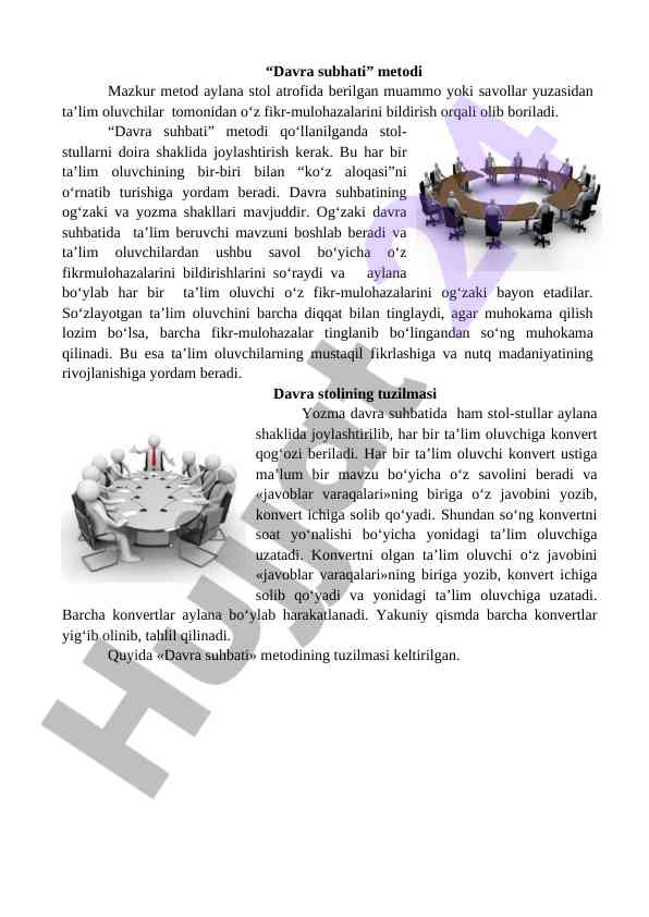 Davra suhbati metodi haqida ma'lumotlar