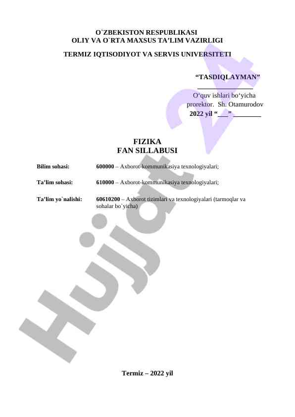 Fizika fan sillabusi asoslari