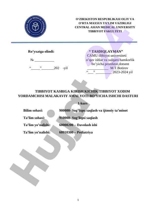 Kichik tibbiyot xodim yordamchisi malakaviy amaliyoti