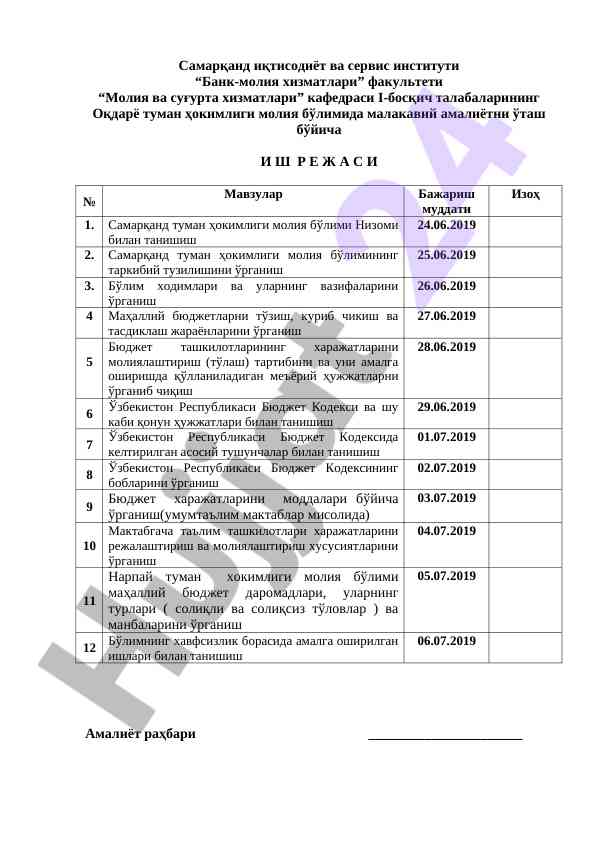 Malakaviy amaliyot rejasi