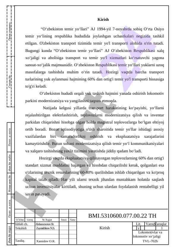 O'zbekiston Temir Yo'llari Tashkil Etilishi