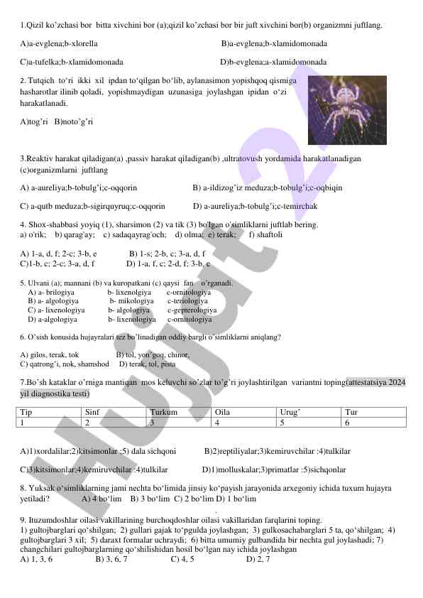 Organizmlar va o’simliklarni juftlash testi