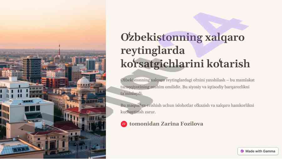 O'zbekistonning xalqaro reytinglarda ko'rsatkichlari