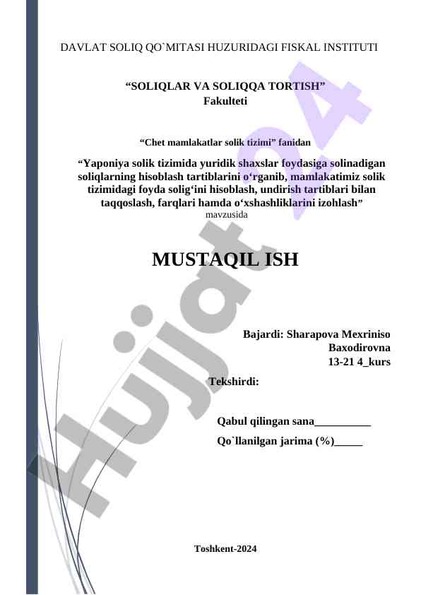 Yaponiya solik tizimida yuridik shaxslar foydasiga soliqlar