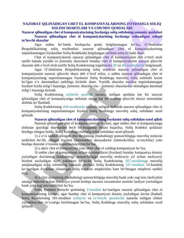 Chet el kompaniyalarining foydasiga soliq shartlari
