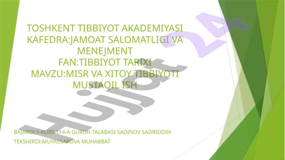 Misr va xitoy tibbiyoti mustaqil ish