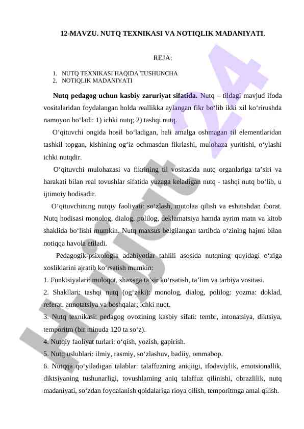 Nutq texnikasi va notiqlik madaniyati