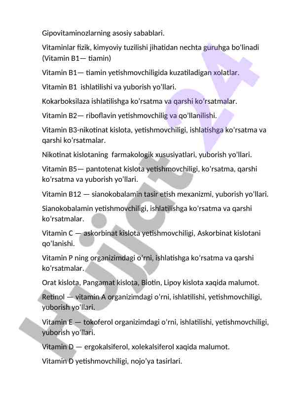 Gipovitaminozlar va vitaminlarning asosiy sabablari