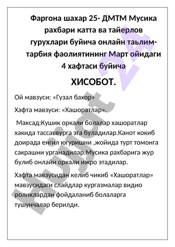 Musiqa raxbari online ta'lim faoliyati hisoboti