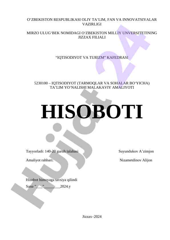 Malakaviy amaliyot hisoboti: iqtisodiyot va turizm