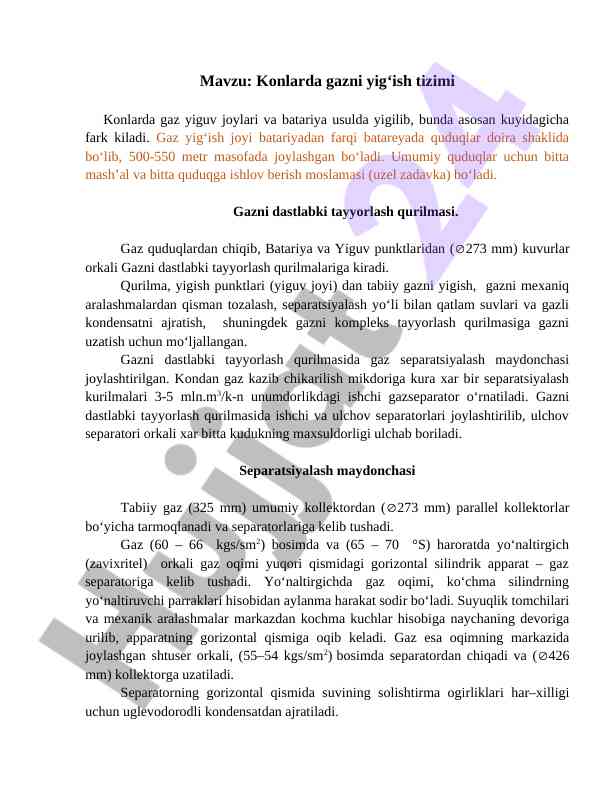 Konlarda gazni yig‘ish tizimi 