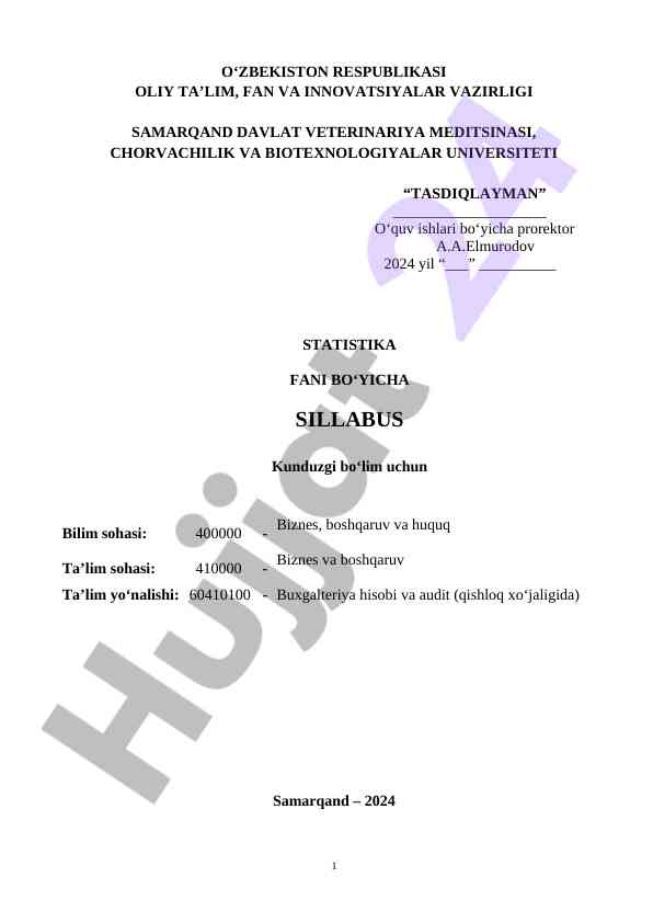 Statistika fani bo'yicha sillabus 2024