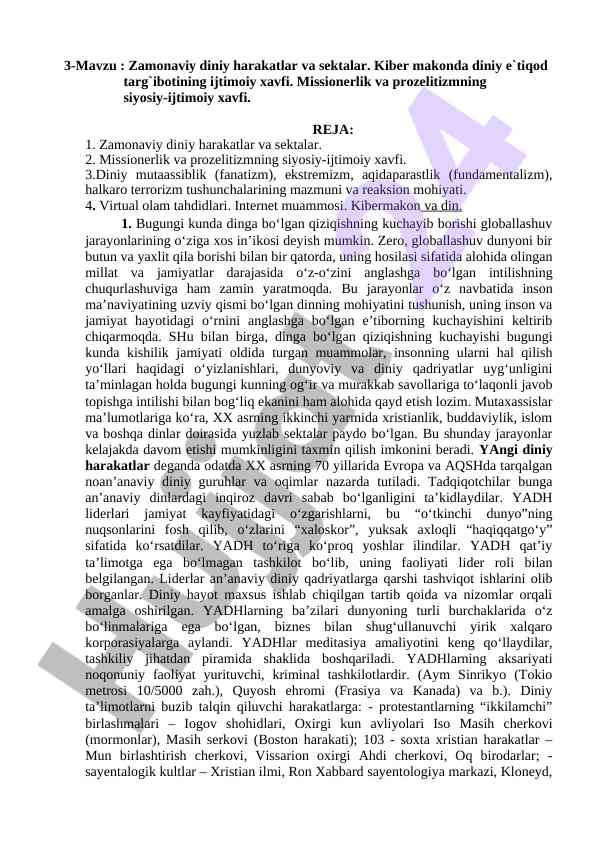 Zamonaviy diniy harakatlar va sektalar tahlili