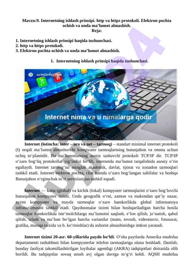 Internetning ishlash prinsipi va protokollar