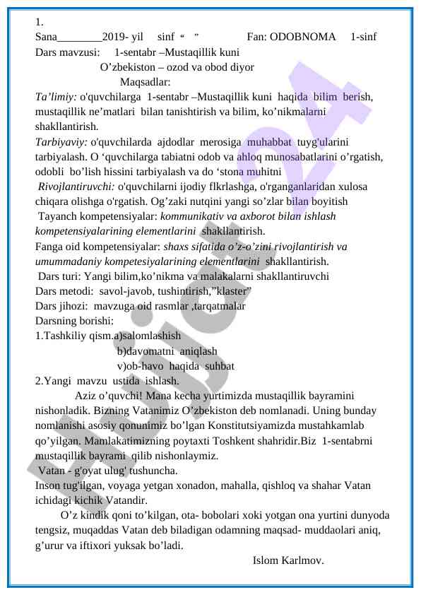 Mustaqillik kuni haqida darsishlari