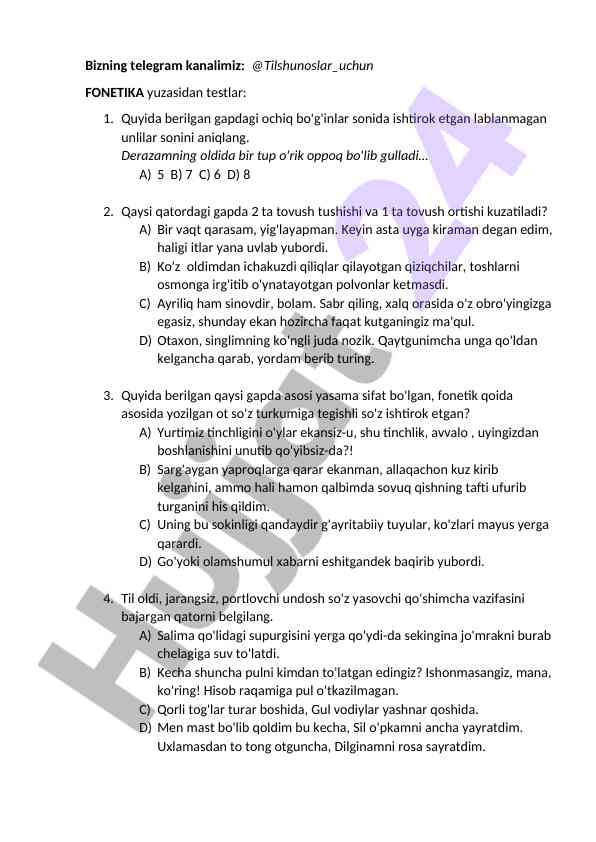 Fonetik testlar va lablanmagan unlilar