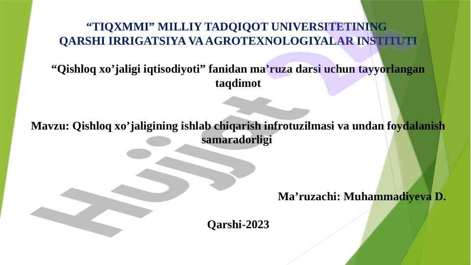 Qishloq xo'jaligining infratuzilmasi va samaradorligi
