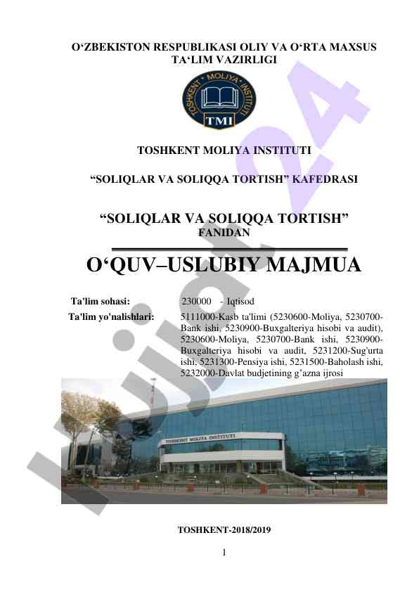 Soliqlar va soliqqa tortish o‘quv-uslubiy majmuasi