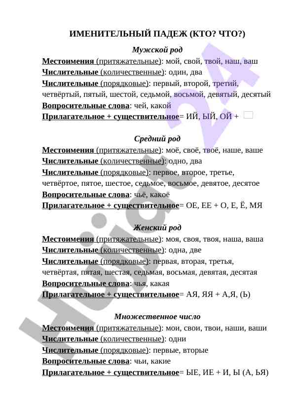 Изучение именительного падежа в русском языке