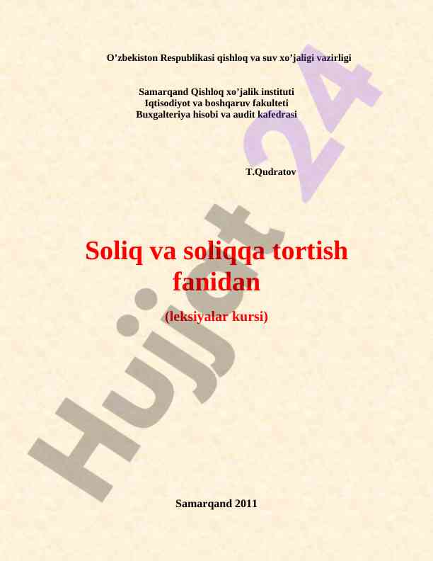 Soliq va soliqqa tortish fanidan leksiyalar kursing
