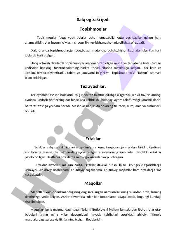 Xalq og'zaki ijodi va topishmoqlar