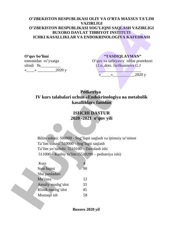 Endokrinologiya va metabolik kasalliklar dars dasturi