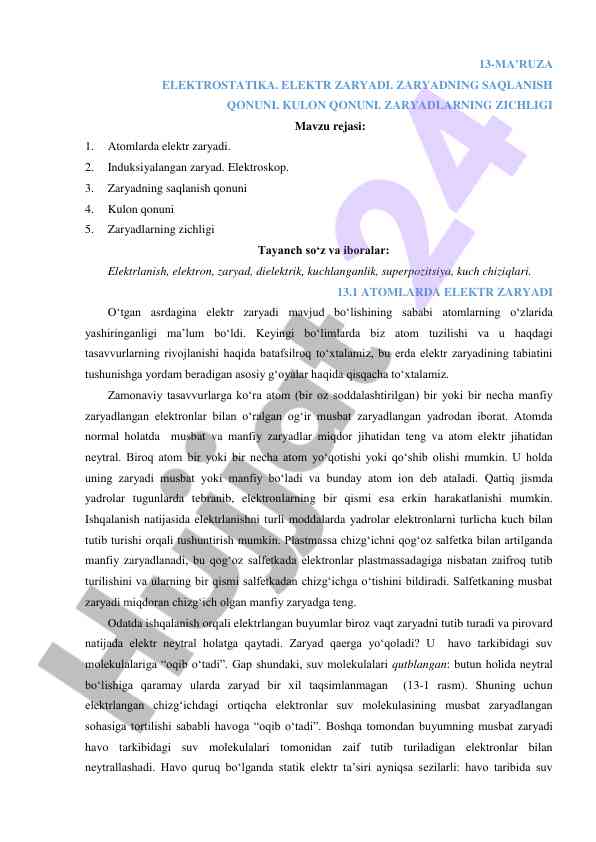Elektr zaryadi va kulon qonuni mavzusi