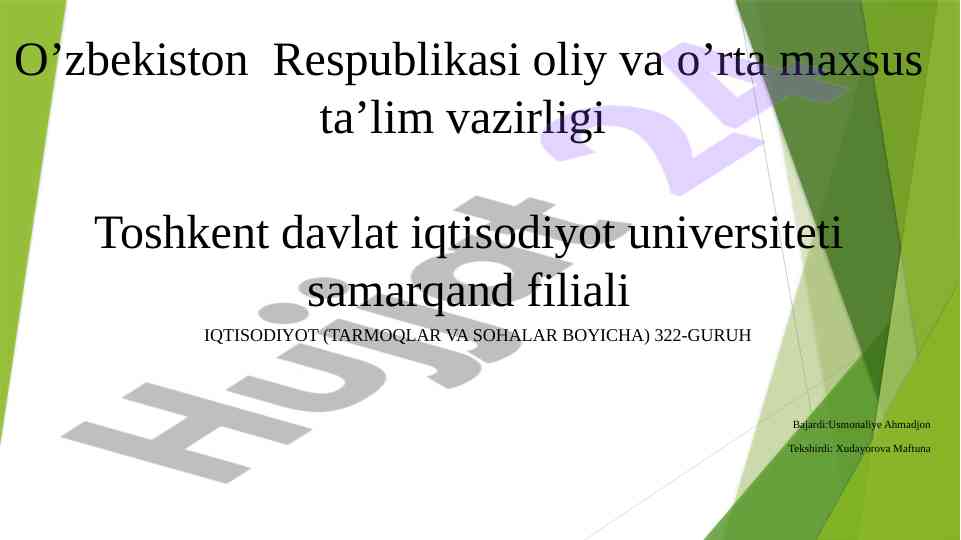 Iqtisodiyot tarmoqlari va sohalari bo'yicha kurs ishlari