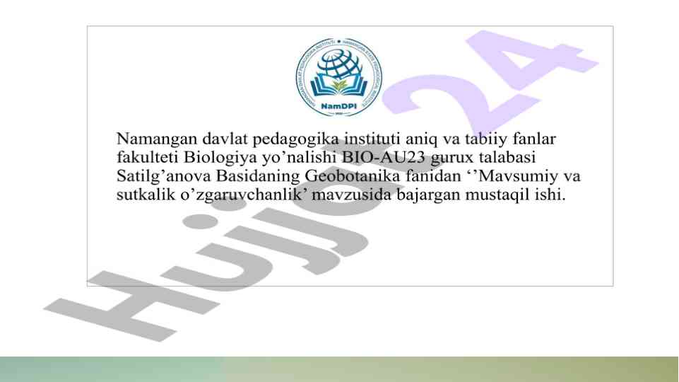 Mavsumiy va sutkalik o'zgaruvchanlik tushunchalari