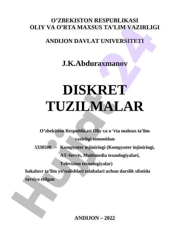 Diskret tuzilmalar darsligi bakalavr talabalari uchun