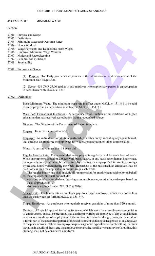 Minimum wage regulations and standards overview