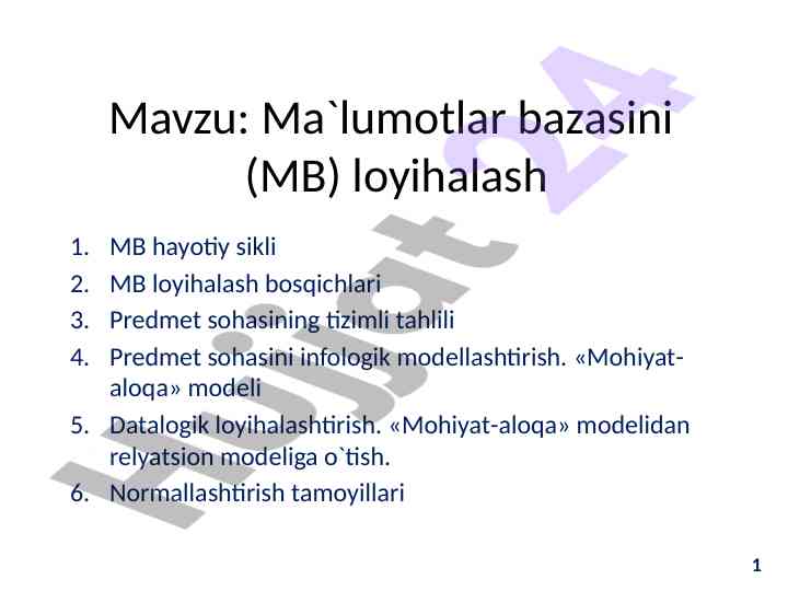 Mb loyihalash bosqichlari va tizimli tahlil