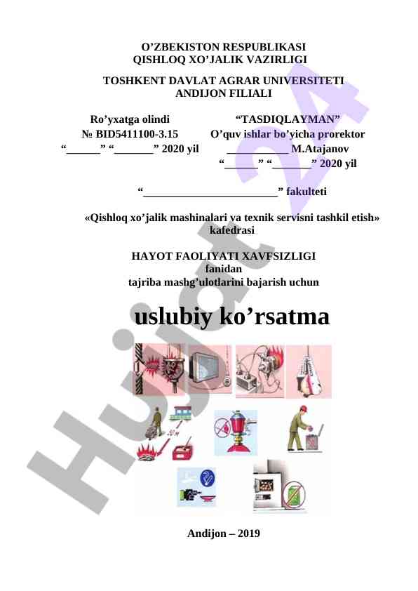 Xayot faoliyati xavfsizligi uslubiy ko‘rsatmalar