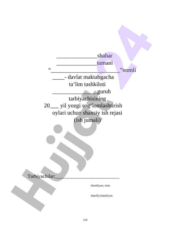 Yozgi sogʻlomlashtirish oylari uchun ish rejasi