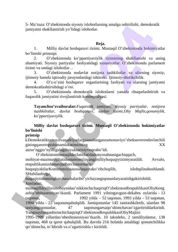 O'zbekistonda siyosiy islohotlar va demokratik jamiyat